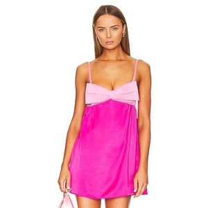 Show Me Your Mumu ~Best Bow Mini Dress ~ Colorblock Pink Luxe Satin